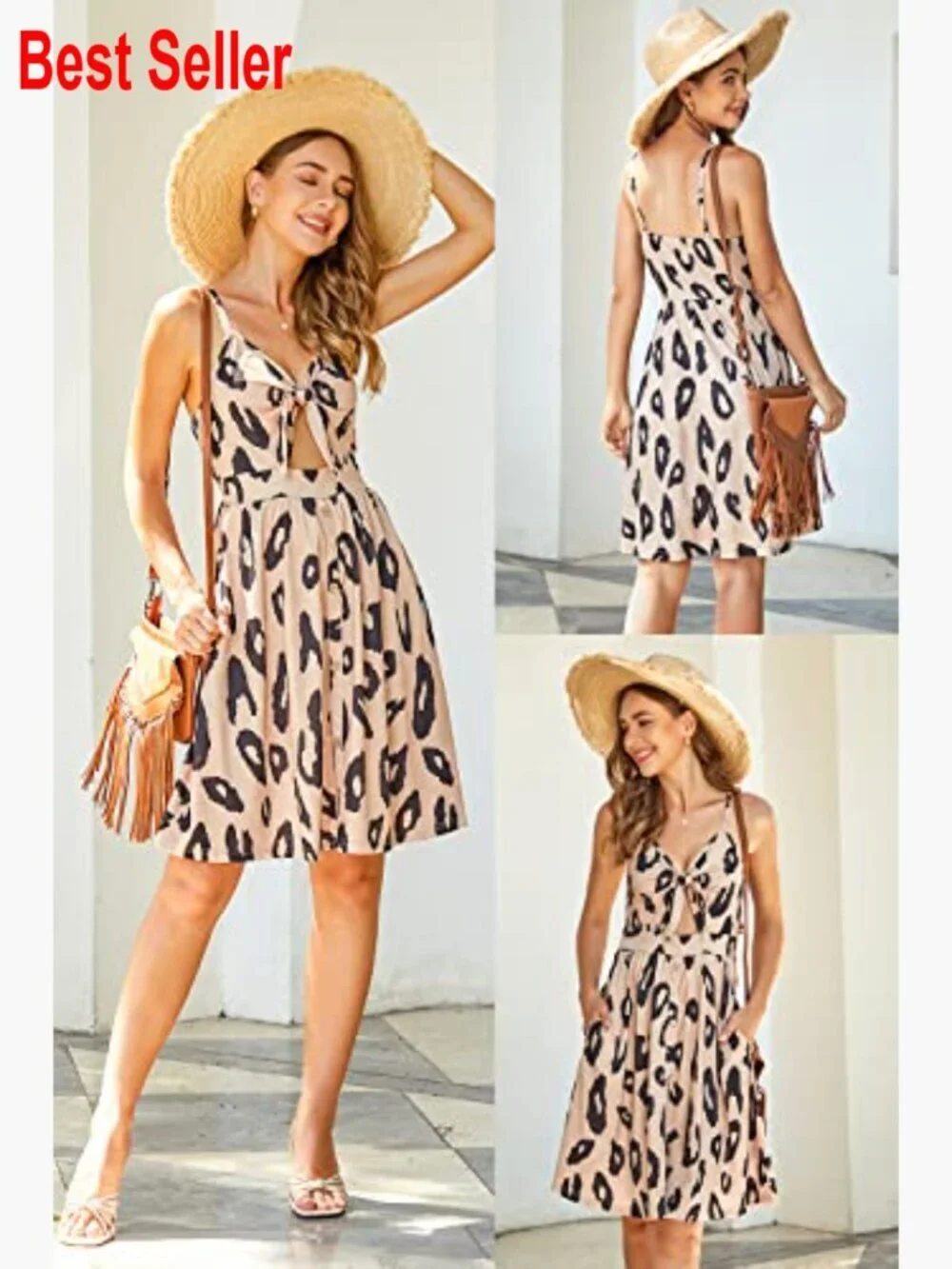 Polyester Spandex V-Neck Sundress with Pockets, Knee-Length
